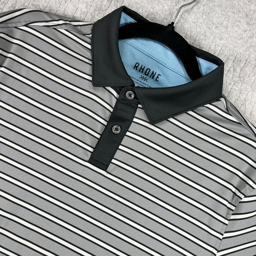 Rhone Polo Dress Shirt Mens Small Gray Striped Short Sleeve Performance Golf Top